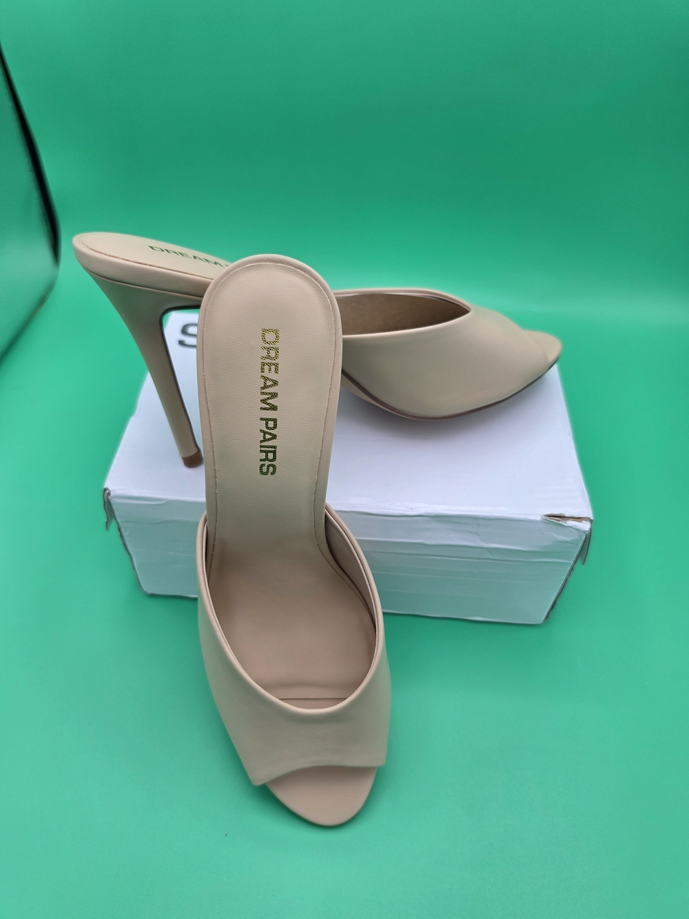 Dream Pairs Women's Nude Slip-On Pointed Heel Mules